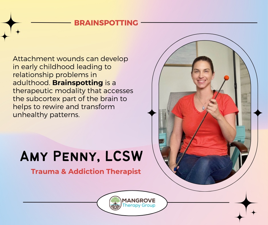 A graphic showing Amy Penny, a trauma therapist in Delray Beach, FL that offers brainspotting. Search for how trauma treatment in Palm Beach County, FL can offer support by contacting a trauma therapist in Delray Beach, FL today. 